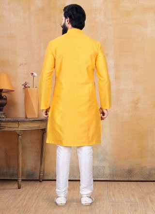 Jacquard Yellow Plain Kurta Pyjama
