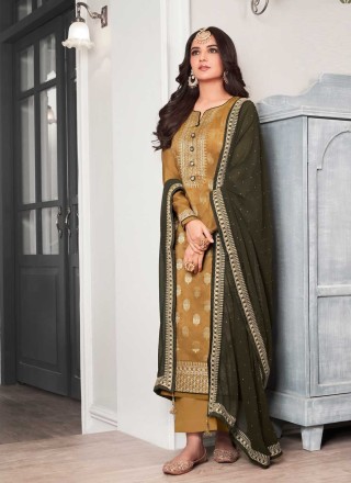 Jasmin Bhasin Embroidered Mustard Faux Georgette Designer Pakistani Salwar Suit
