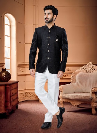 jodhpuri suit embroidered jacquard in black 241210