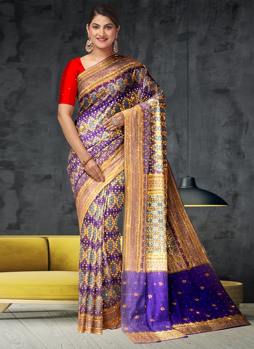 Kanchipuram Silk Contemporary Style Saree in Purple