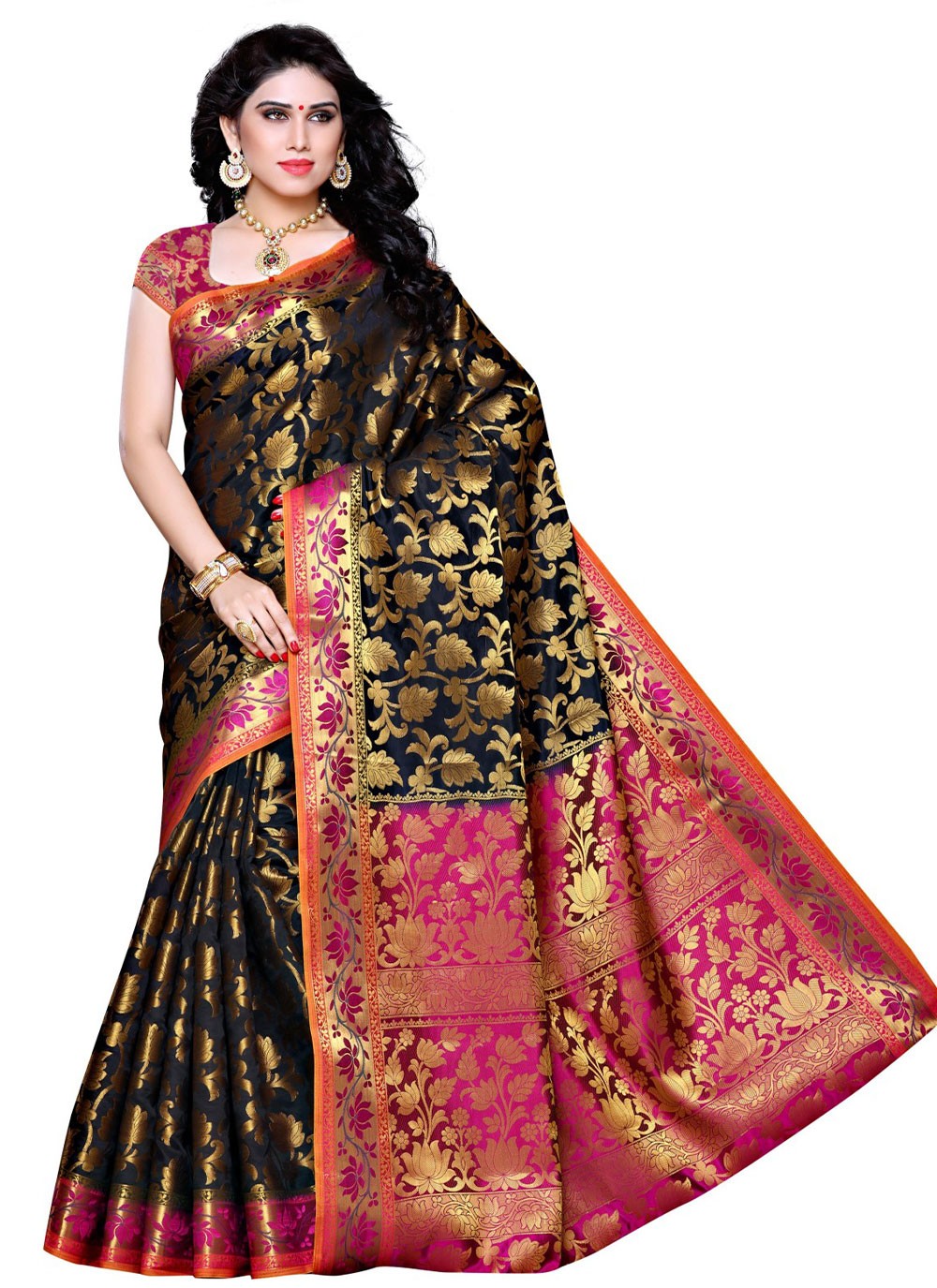 Black color Kanjivaram silk saree Buy Online – Joshindia