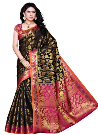 Kanjivaram Silk Black Zari Contemporary Style Saree