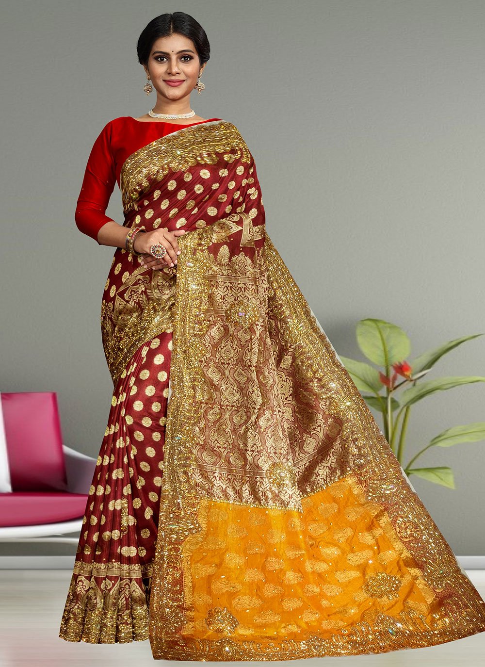 Kanjivaram Silk Classic Designer Saree in Red