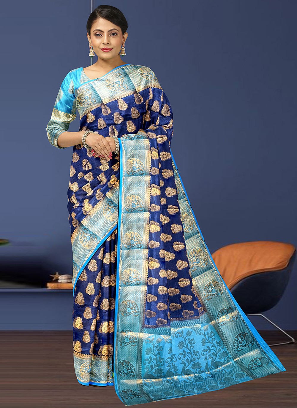 Blue Kanjivaram Silk Saree With Blouse 258433