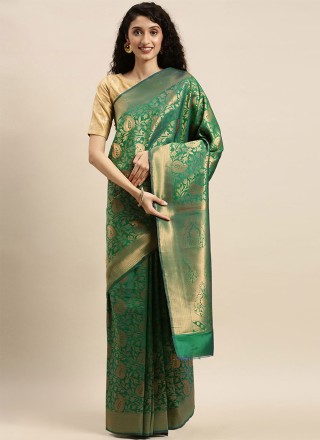 Kanjivaram Silk Green Weaving Designer Traditional Saree