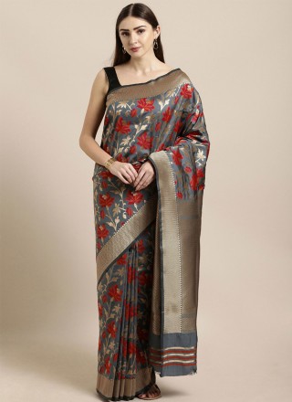 Kanjivaram Silk Grey Weaving Designer Traditional Saree