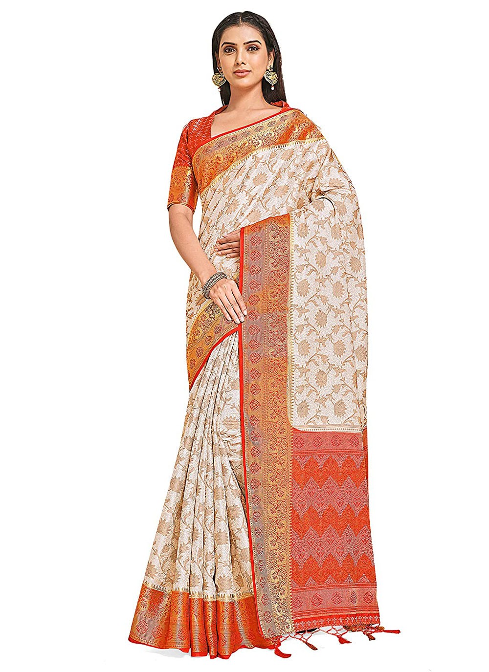 Kanjivaram Silk Off White Zari Classic Designer Saree
