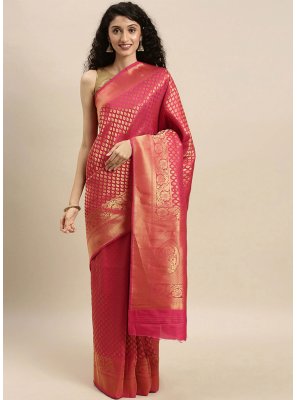Kanjivaram Silk Pink Weaving Traditional Designer Saree