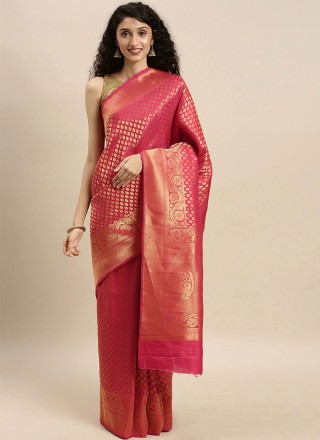 Kanjivaram Silk Pink Weaving Traditional Designer Saree