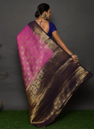 Kanjivaram Silk Purple Weaving Contemporary Style Saree