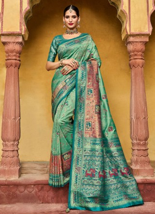 Kanjivaram Silk Sea Green Weaving Contemporary Style Saree
