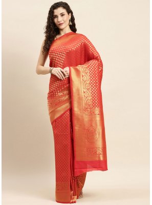 Kanjivaram Silk Weaving Designer Traditional Saree in Red