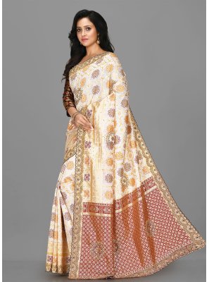 Kanjivaram Silk Weaving Traditional Designer Saree in Cream