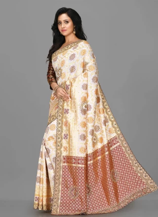 Kanjivaram Silk Weaving Traditional Designer Saree in Cream