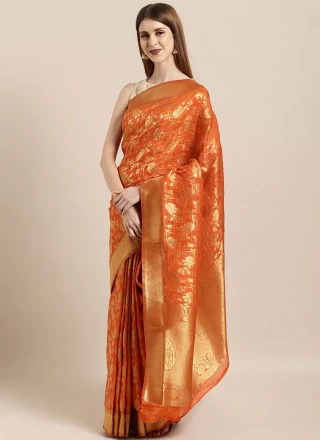 Kanjivaram Silk Weaving Traditional Designer Saree in Orange