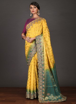 new designer saree with digital print and embroidery work concept - Kloth  Trend