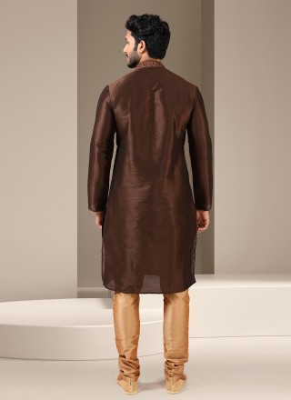 Kurta Pyjama Embroidered Art Banarasi Silk in Brown