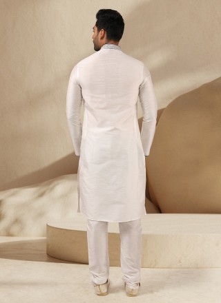Kurta Pyjama Embroidered Art Banarasi Silk in Off White