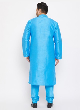 Kurta Pyjama Plain Dupion Silk in Aqua Blue