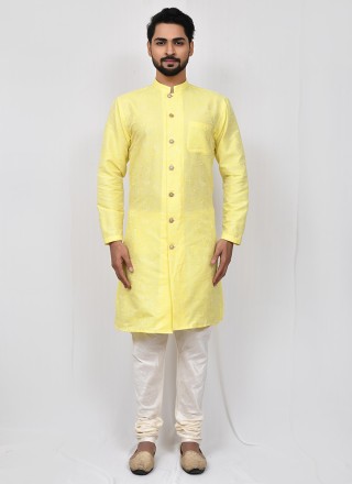 Kurta Pyjama Printed Cotton in Yellow