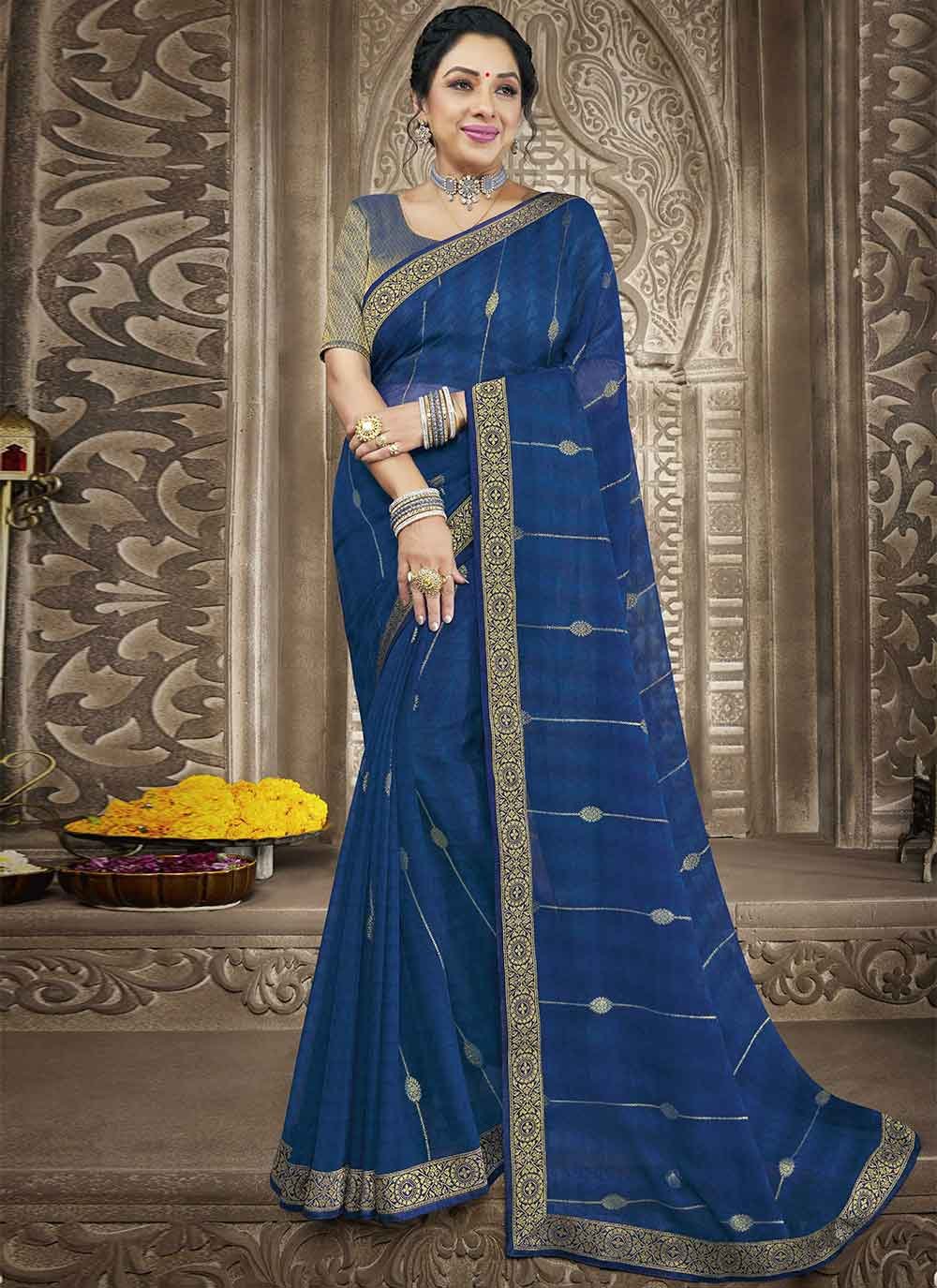 Lace Blue Rupali Ganguly Classic Designer Saree buy online