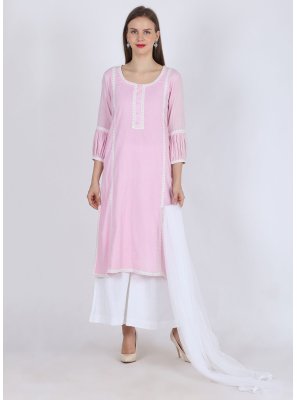 Lace Pink Cotton Readymade Salwar Suit