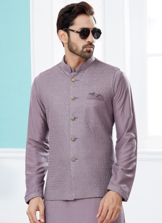Lavender Banarasi Silk Kurta Payjama With Jacket