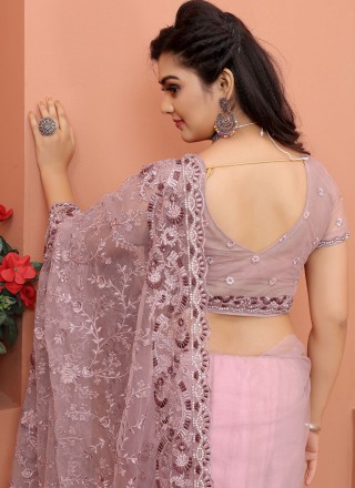 Lavender Net Ceremonial Trendy Saree