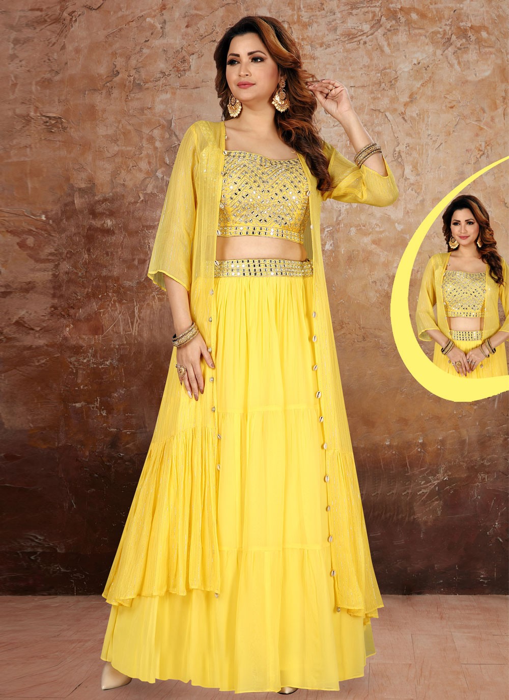 Buy online Yellow Embroidered Stitched Flared Lehenga Choli Set from ethnic  wear for Women by Flaher for ₹5799 at 42% off | 2023 Limeroad.com