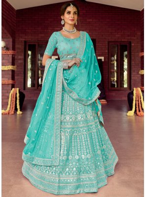 Lehenga Choli Resham Organza in Blue