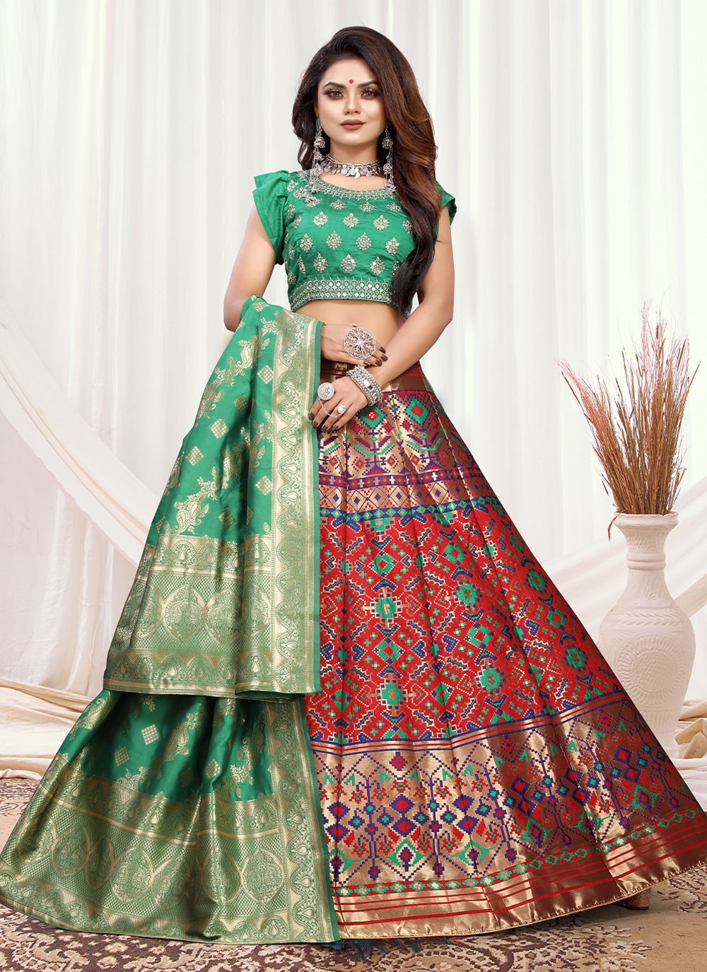 Buy Lehenga Choli Weaving Banarasi Silk in Multi Colour : 235854