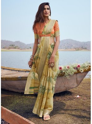 Linen Casual Saree in Yellow