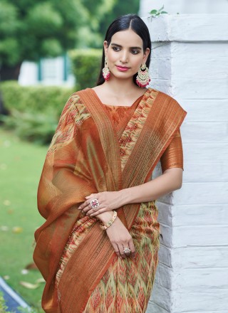 Linen Cream and Red Casual Saree
