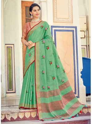 Linen Green Classic Designer Saree