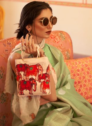Linen Green Weaving Designer Saree