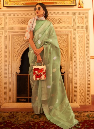 Linen Green Weaving Designer Saree