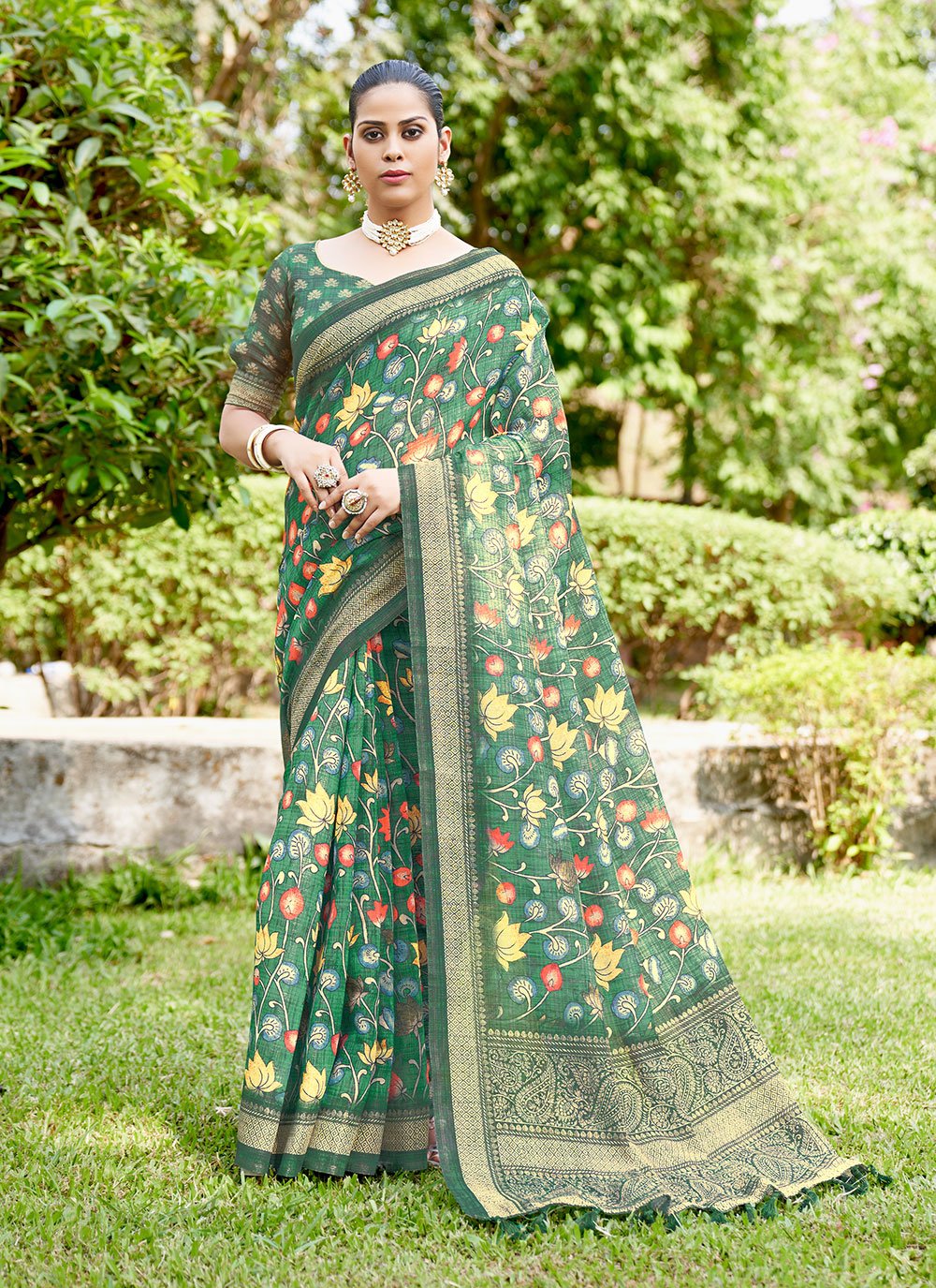 Linen Multi Colour Traditional Designer Saree