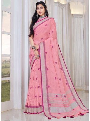 Linen Pink Traditional Saree