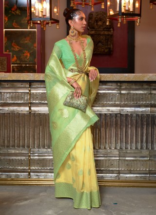 Linen Weaving Contemporary Saree in Yellow