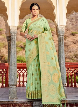 Linen Weaving Green Classic Saree