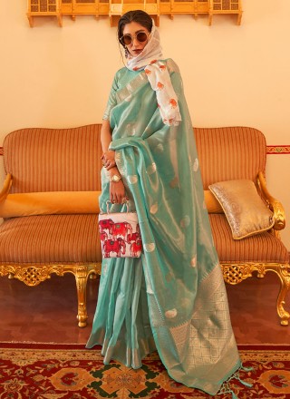 Linen Weaving Green Contemporary Saree
