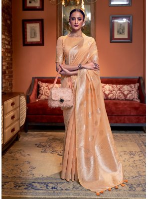 Linen Weaving Peach Classic Designer Saree