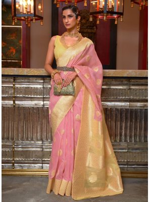 Linen Weaving Pink Trendy Saree