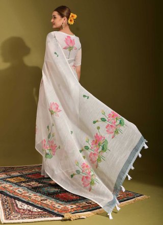 Linen White Contemporary Saree