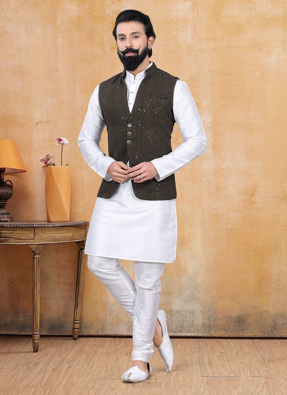 Benstoke Kurta Sets : Buy Benstoke Mens Silk Black Kurta Pajama with  Printed Nehru Jacket (Set of 3) Online | Nykaa Fashion