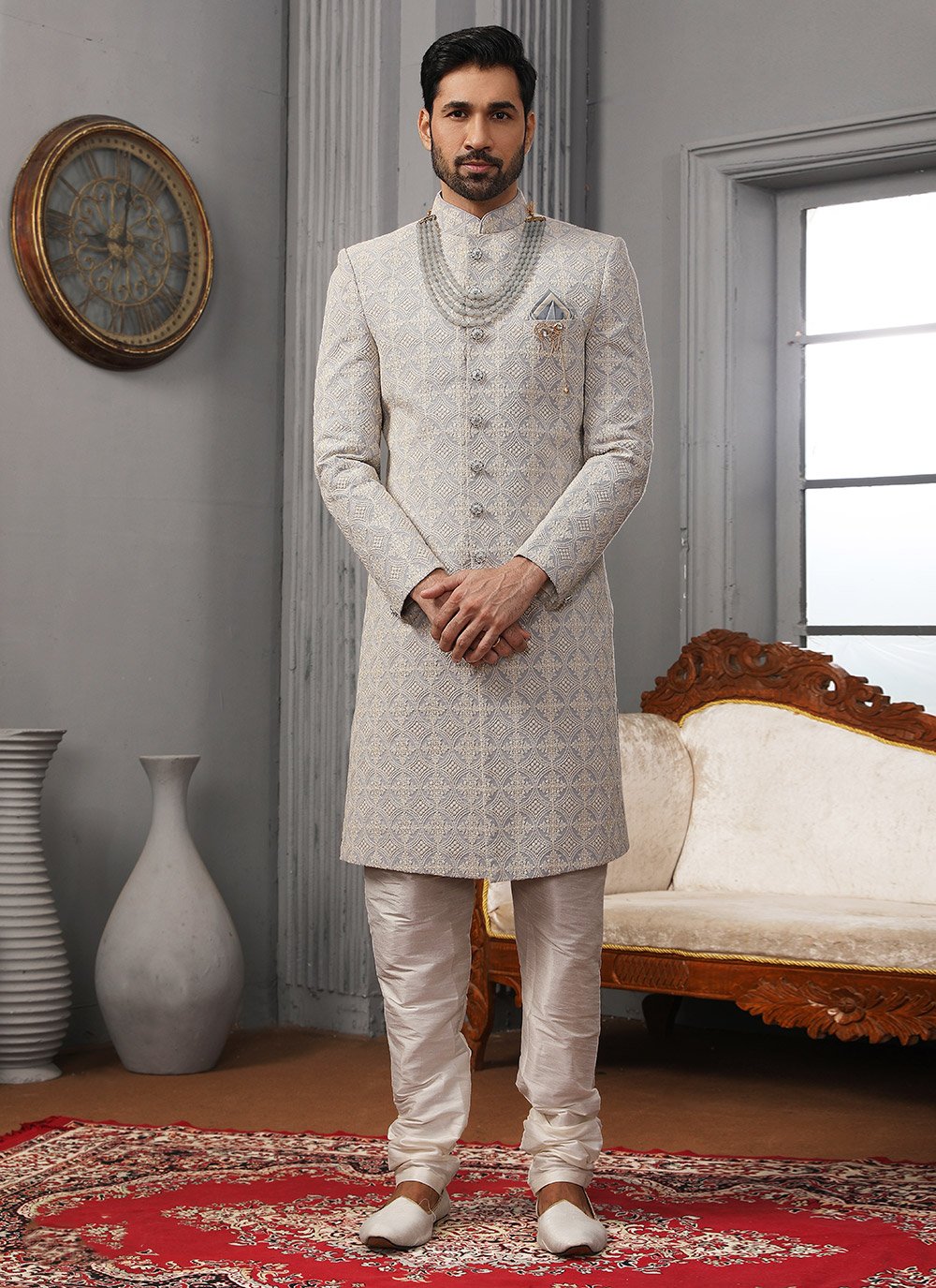 Buy Lucknowi Grey Sherwani : 227346