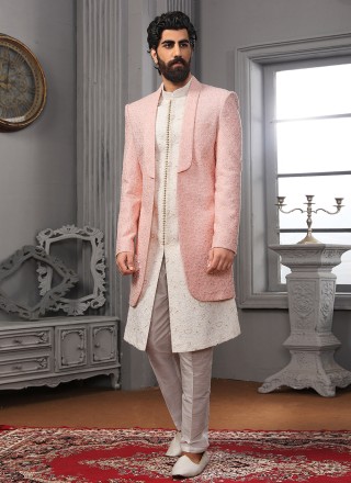 Lucknowi Off White and Pink Jacket Style