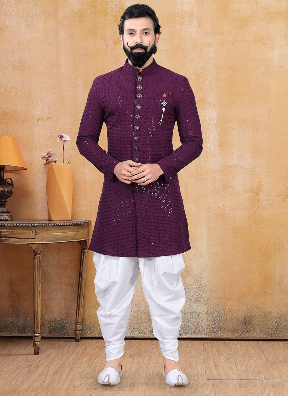 Lucknowi Purple Fancy Dhoti Kurta buy online Mens