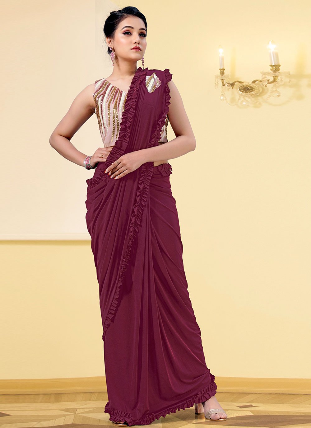 Ruffled Pre-Stitched sarees – Chhabra 555