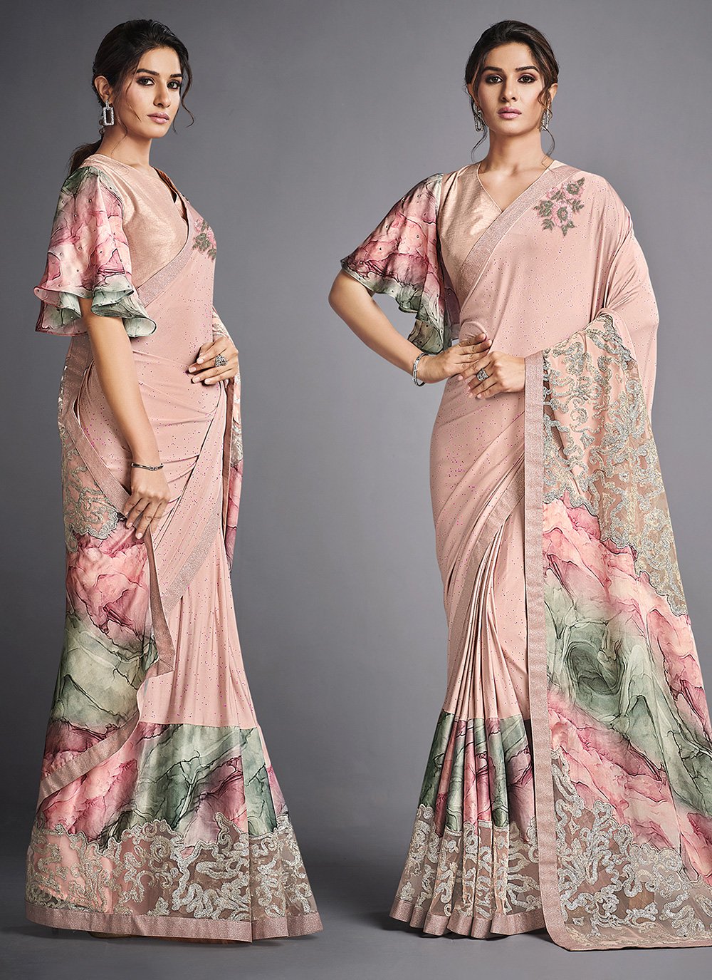 Lycra Pink Classic Designer Saree
